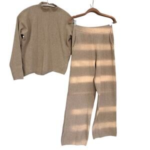Qoza Boutique SET Cozy Knit Sweater Wide-Leg Pants Taupe Womens M 6-8